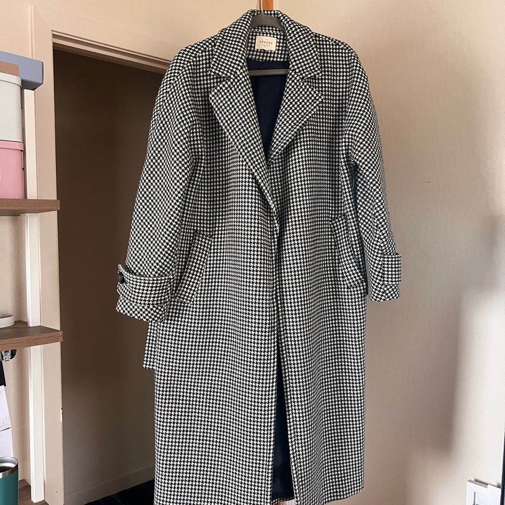 Sezane Houndstooth Wrap Coat View 2